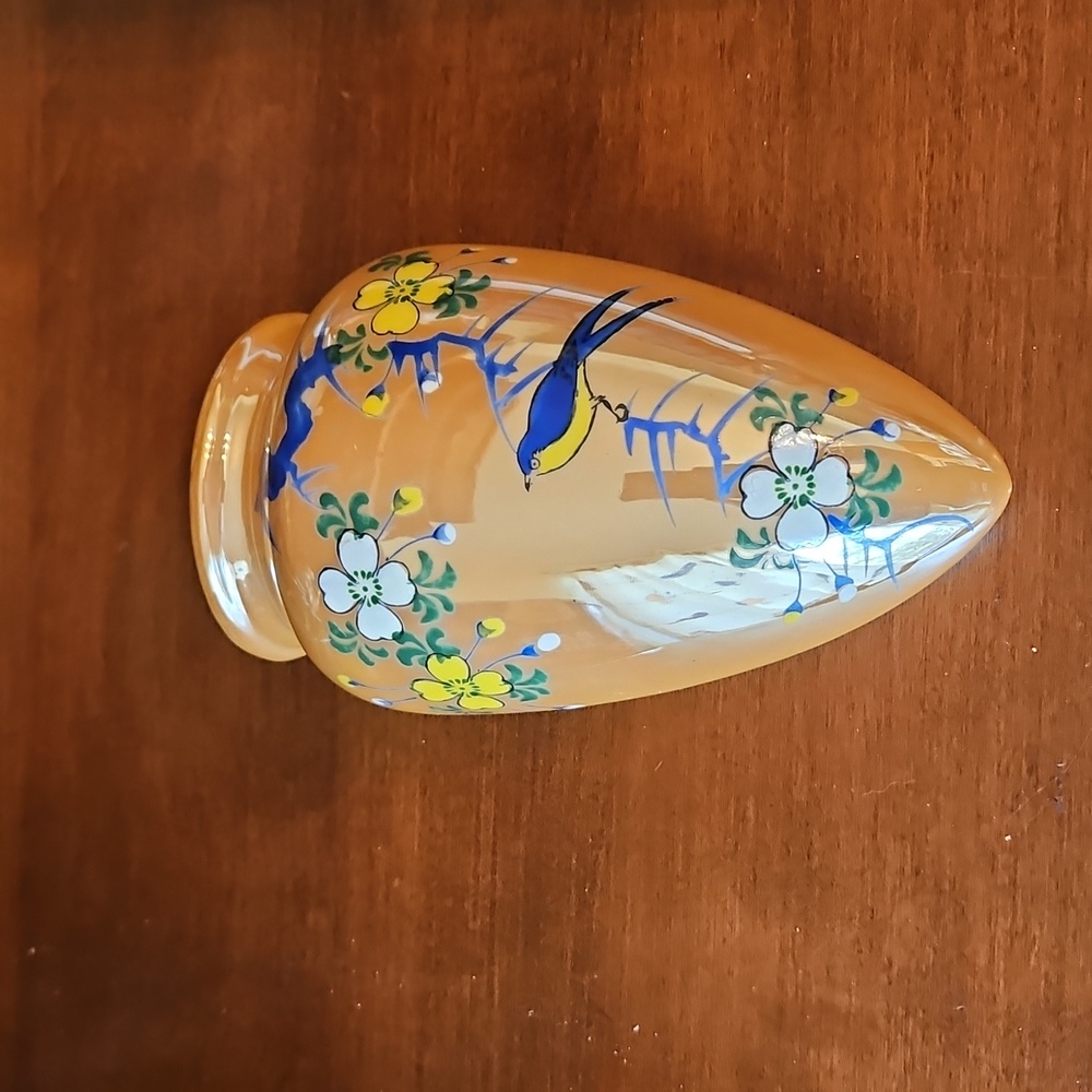 Beautiful Vintage Lustreware Wall Pockets Hand Painted Bird Flower Japan